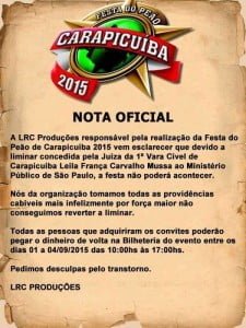 Festa do Peão de Carapicuíba é cancelada