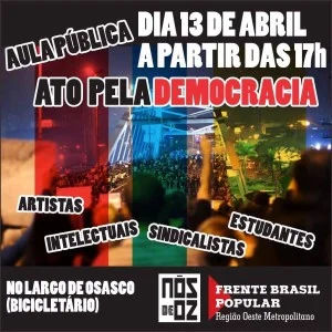 Osasco tem ato em defesa da democracia nesta quarta, 13