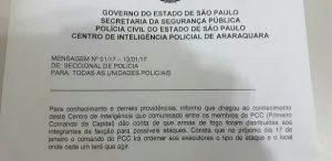 Investigador que espalhou boato sobre possível ataque do PCC deve ser afastado