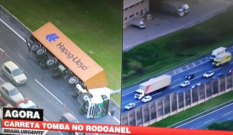 Tombamento de carreta complica trânsito no Rodoanel na tarde desta quinta