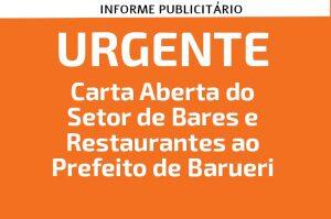 Em carta aberta, SinHoRes Osasco – Alphaville & Região lamenta discurso sobre o funcionamento de bares realizado pelo prefeito de Barueri, Rubens Furlan, durante uma transmissão ao vivo no último sábado, 21/3, em rede social da prefeitura.