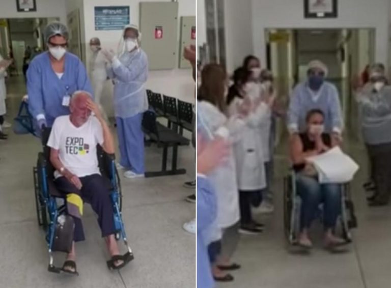 3 pacientes recuperados do coronavírus recebem alta no hospital de campanha da Policlínica em Carapicuíba