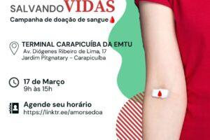 O projeto Amor se Doa realiza nessa quinta-feira, 17, mais uma edição da campanha "Amorsedoa salvando vidas" no Terminal Urbano Carapicuiba