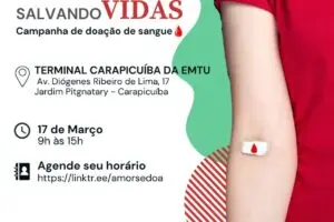 O projeto Amor se Doa realiza nessa quinta-feira, 17, mais uma edição da campanha "Amorsedoa salvando vidas" no Terminal Urbano Carapicuiba