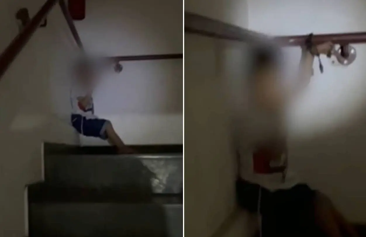 menino amarrado na escada taboão da serra (1)