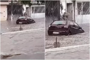 correnteza arrasta carro na chuva carapicuíba