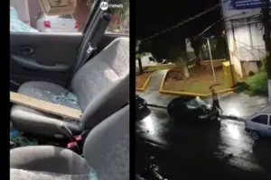motocilista em furia destrói carro santana de parnaíba