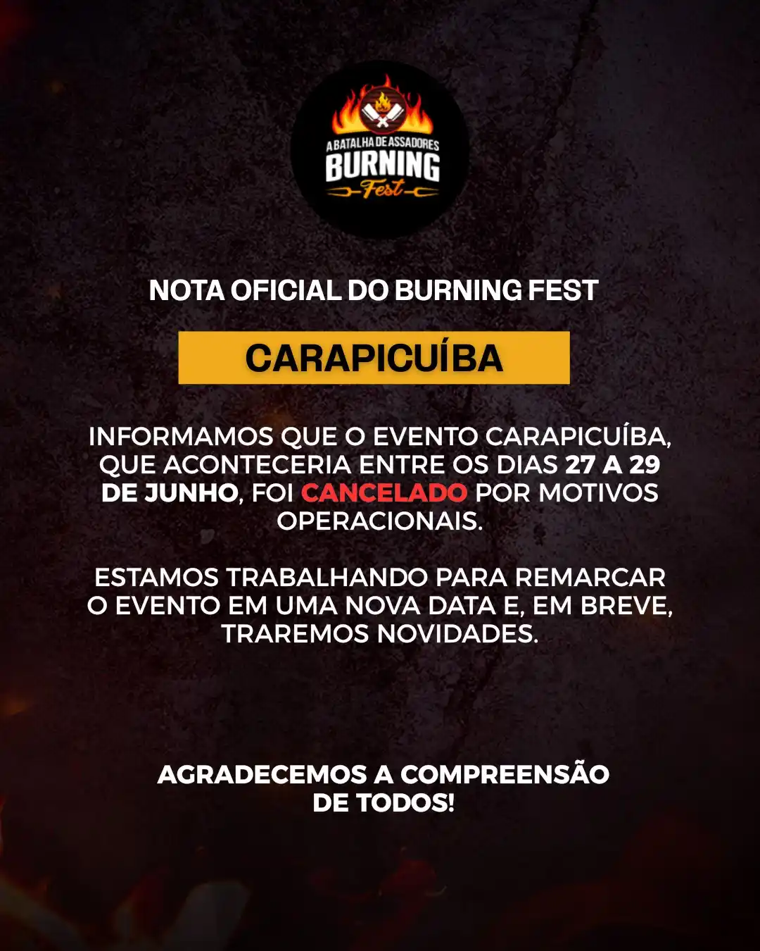 comunicado cancelamento festival carapicuíba