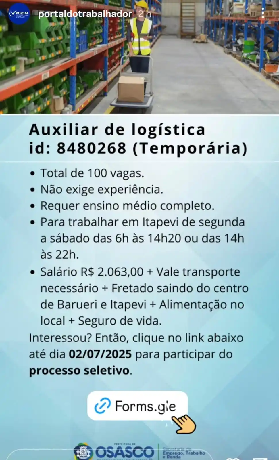 vagas auxiliar de logistica portal do trabalhador osasco