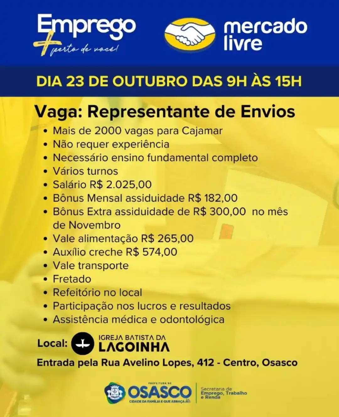 vagas mercado livre mutirao osasco