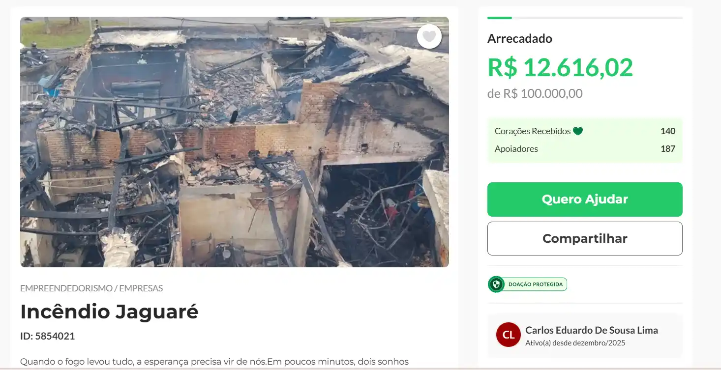 vakinha incendio jaguare