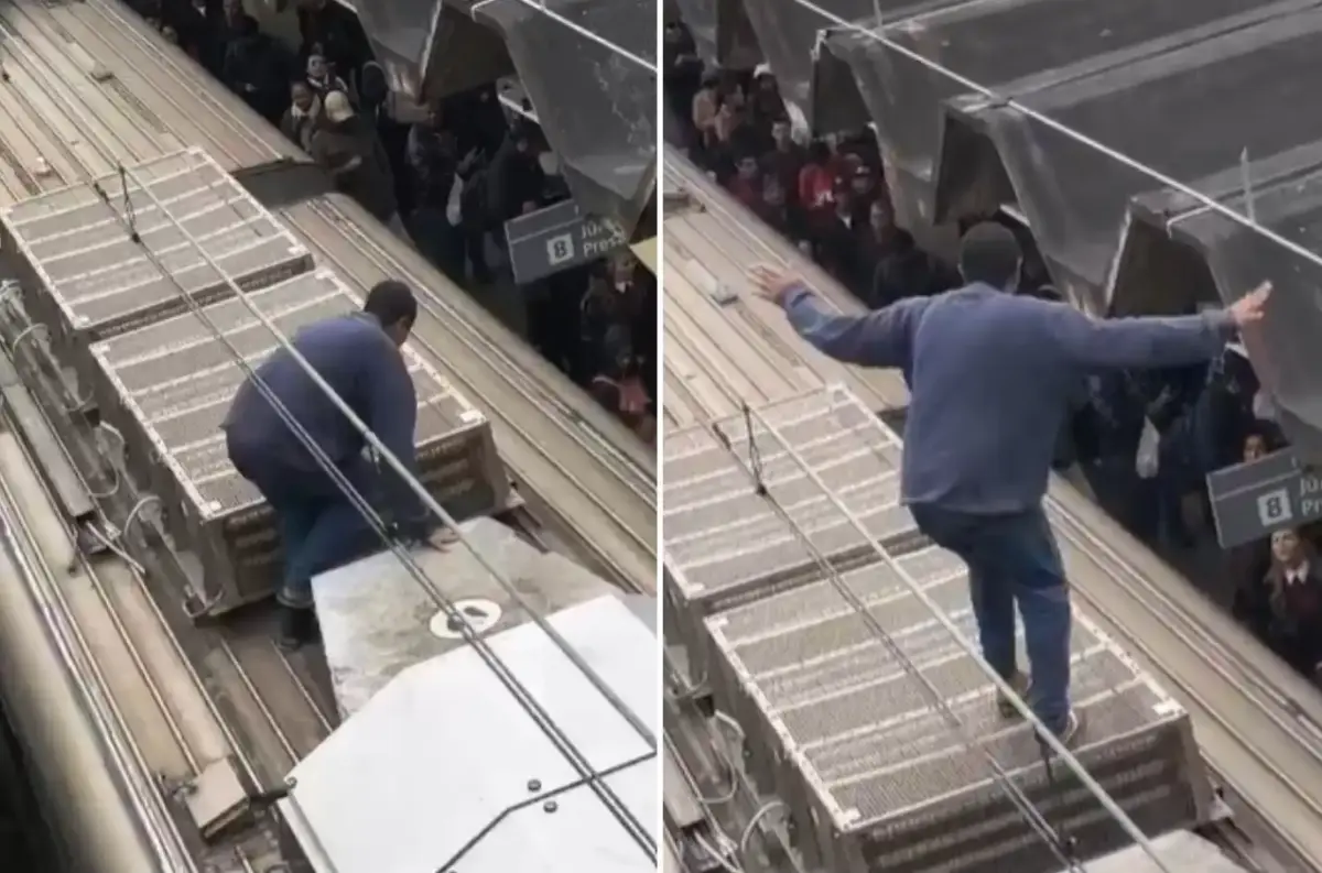 homem sobe em teto de trem linha 8 diamante
