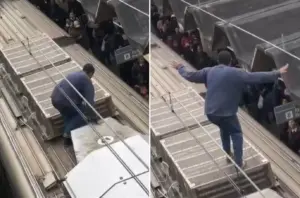 homem sobe em teto de trem linha 8 diamante