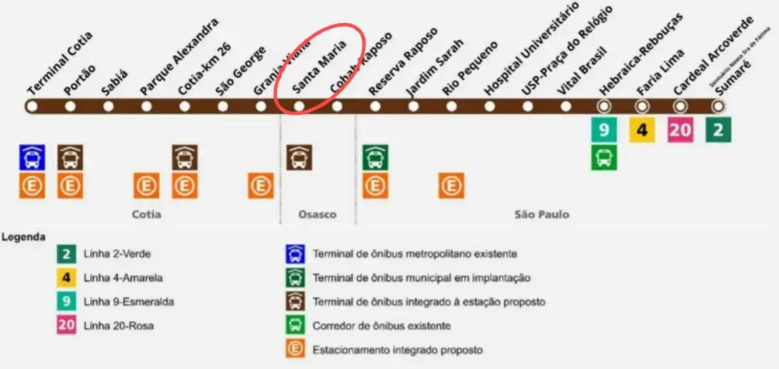 tracado linha 22 marrom metro
