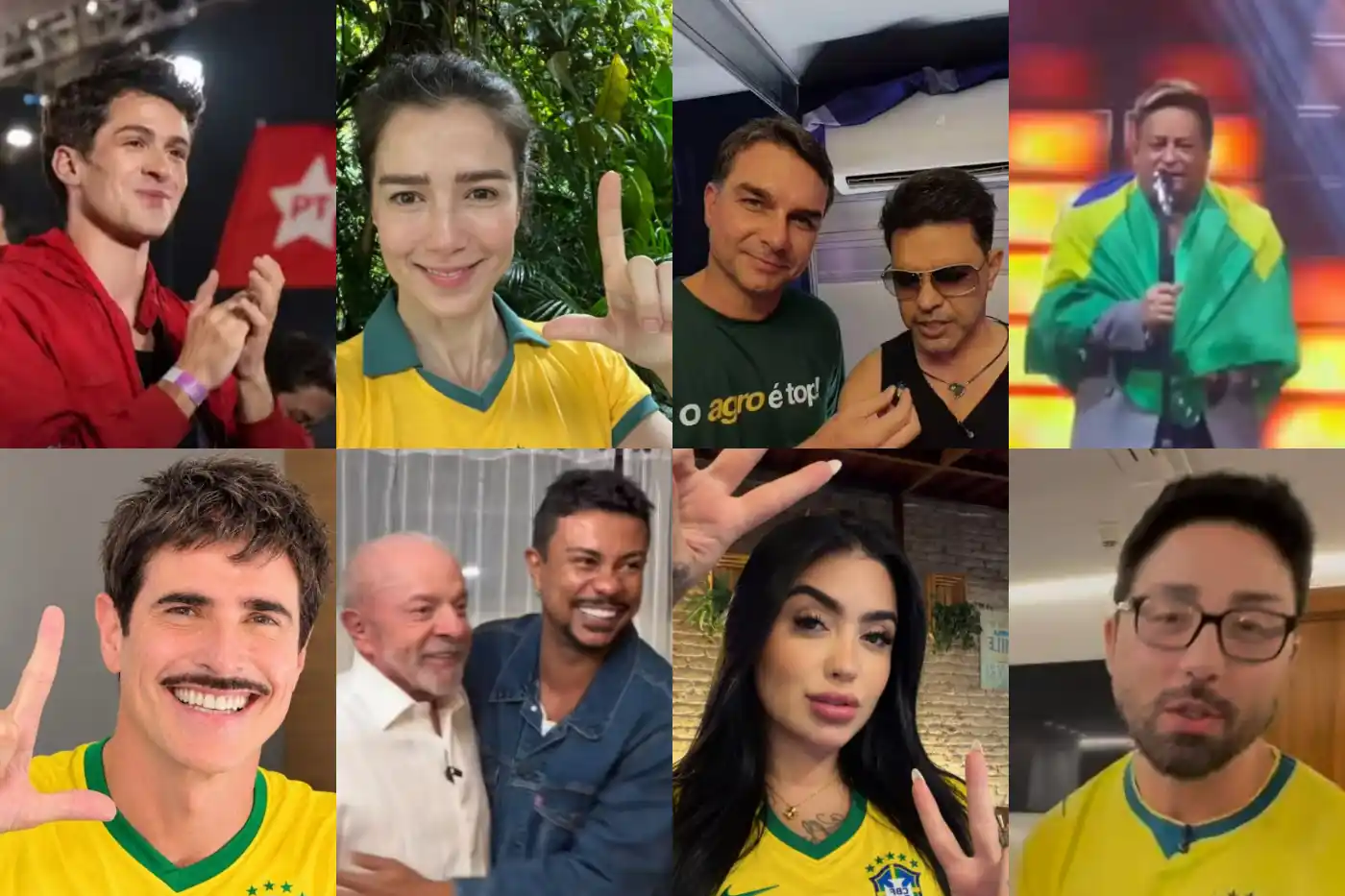famosos com lula e flavio bolsonaro